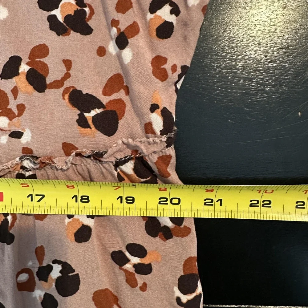 beachlunchlounge Shirt Womens XL Brown‎ Leopard Print Boho Tiered Ruffle V-Neck